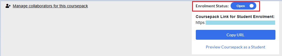 open enrollment button in the coursepack page